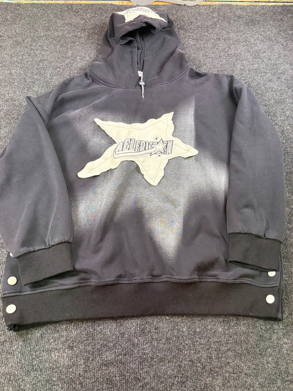 Aelfric Eden Black Hoodie with Cream Star Patch oversized